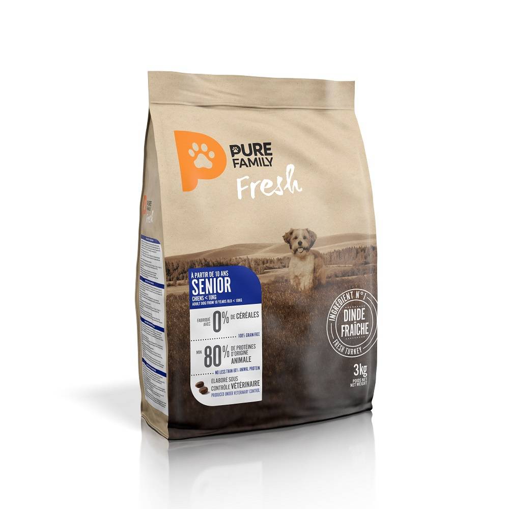 Pure Family Fresh - Croquettes chien senior petite taille sans céréales dinde 3kg - Pure Family Fresh