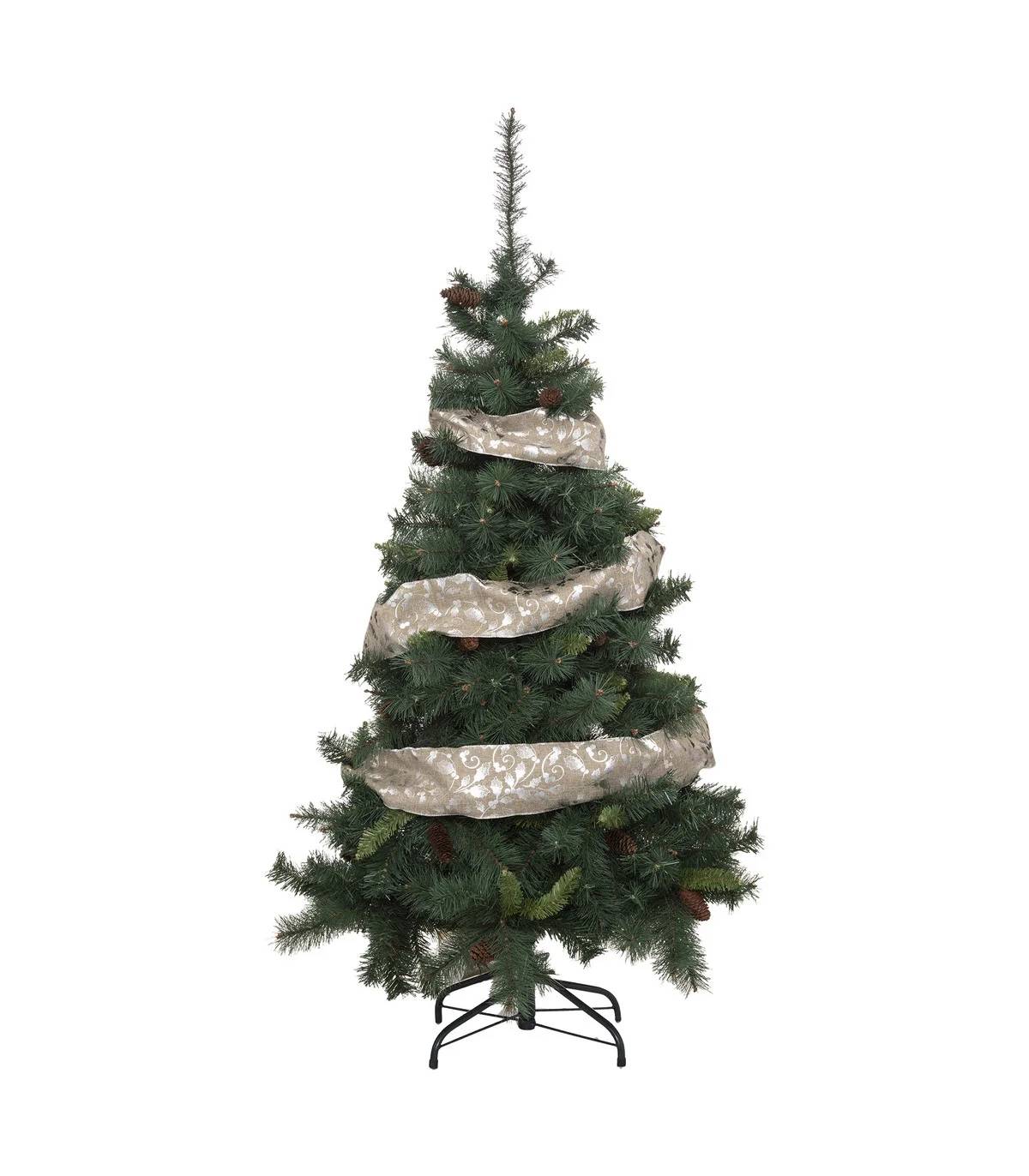 Guirlande de Noël Ruban aspect Lin Houx Argenté 12 cm x 5 m - FEERIC CHRISTMAS - Image 1