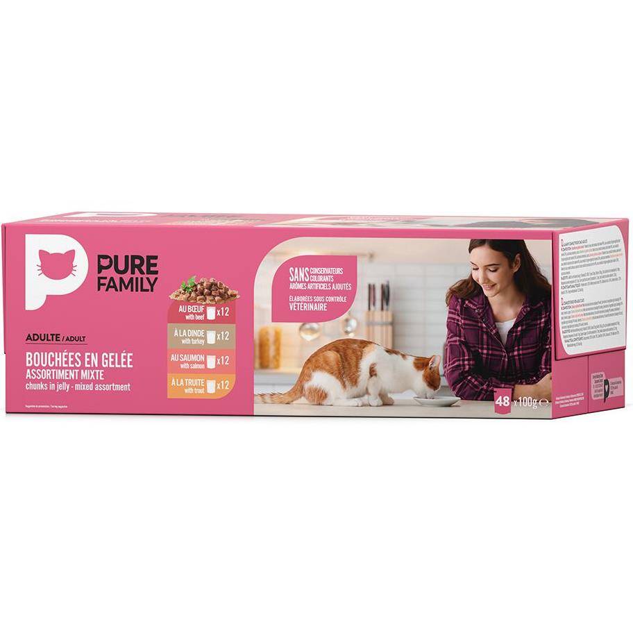 Pure Family - Bouchées en gelée chat mixtes 48x100 g - PURE FAMILY - Image 2