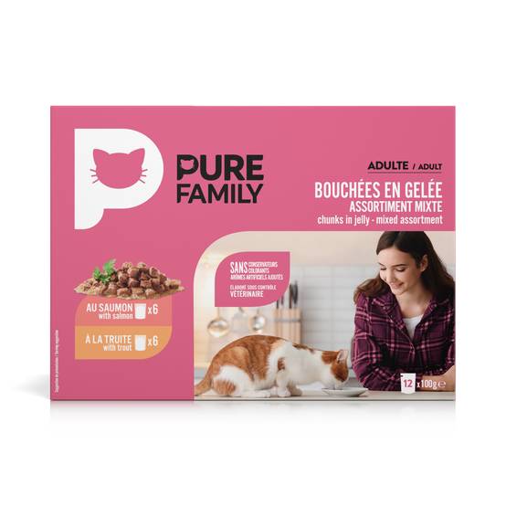 Pure Family - Bouchées en gelée chat mixtes 12x100g - Pure Family - Image 1