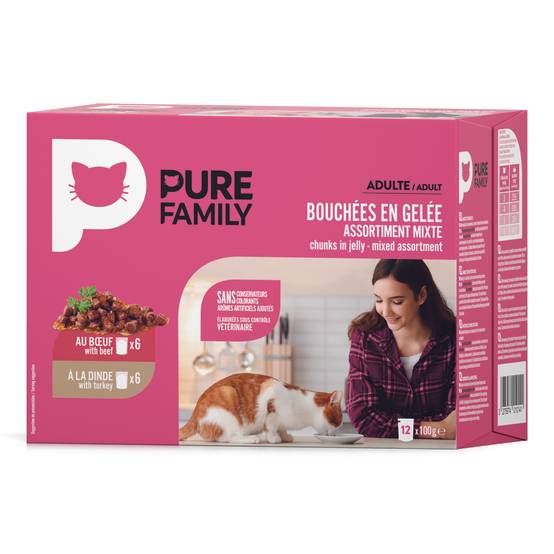 Pure Family - Bouchées en gelée chat bœuf/dinde 12x100g - Pure Family - Image 2