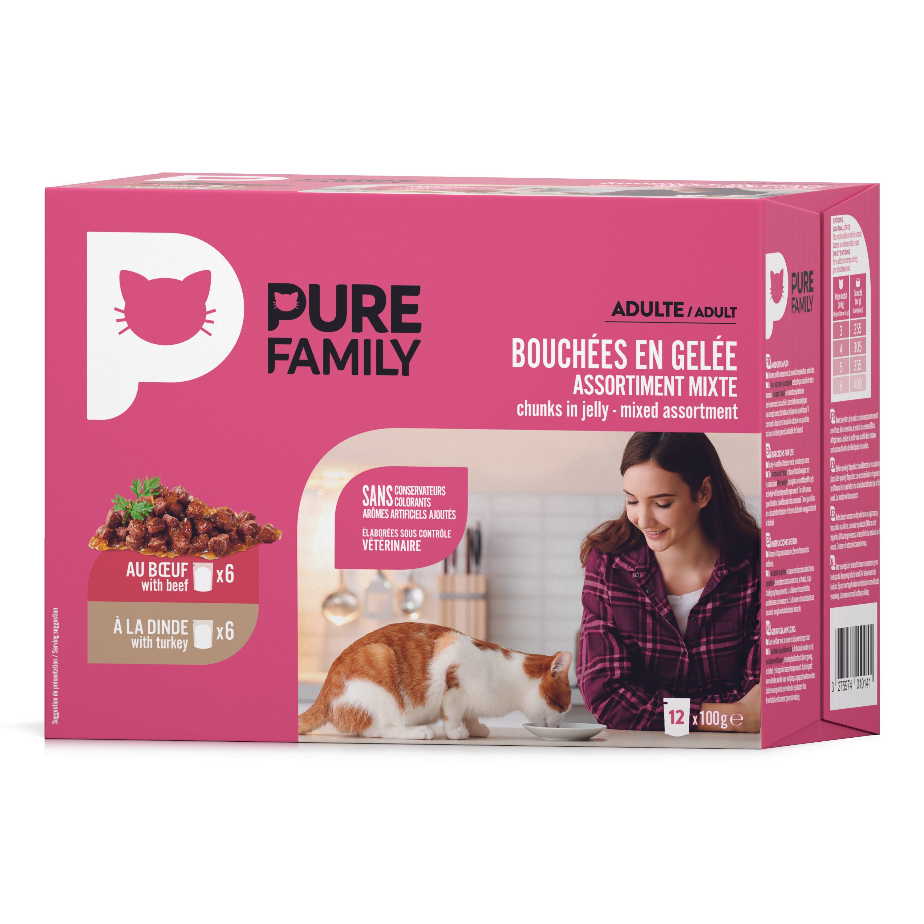 Pure Family - Bouchées en gelée chat bœuf/dinde 12x100g - Pure Family - Image 2