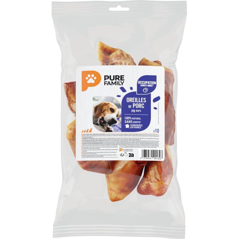Pure Family - Oreilles de porc à mâcher pour chien x10 - Pure Family