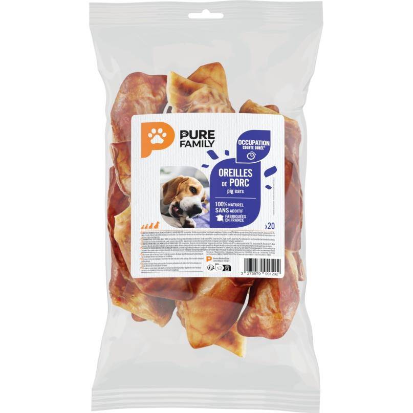 Oreilles de porc à mâcher pour chien x20 - Pure Family - Gamm vert