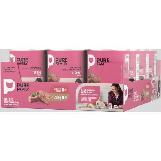 Pure Family - Terrines chat dinde/bœuf 12x400g - Pure Family