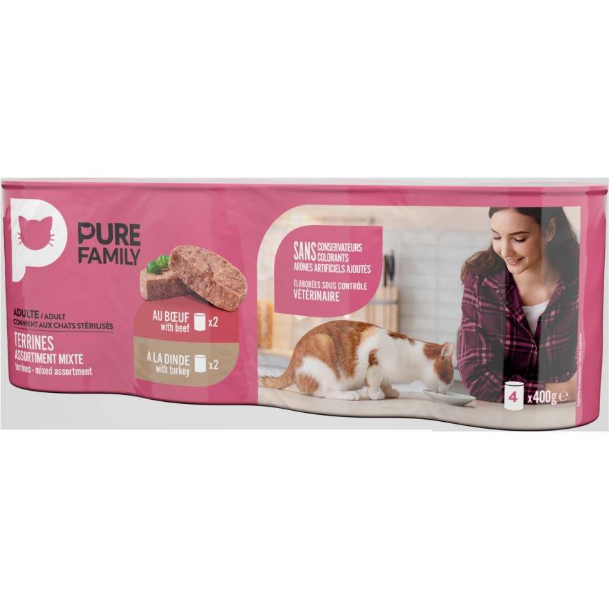 Pure Family - Terrines chat dinde/bœuf 4x400g - Pure Family