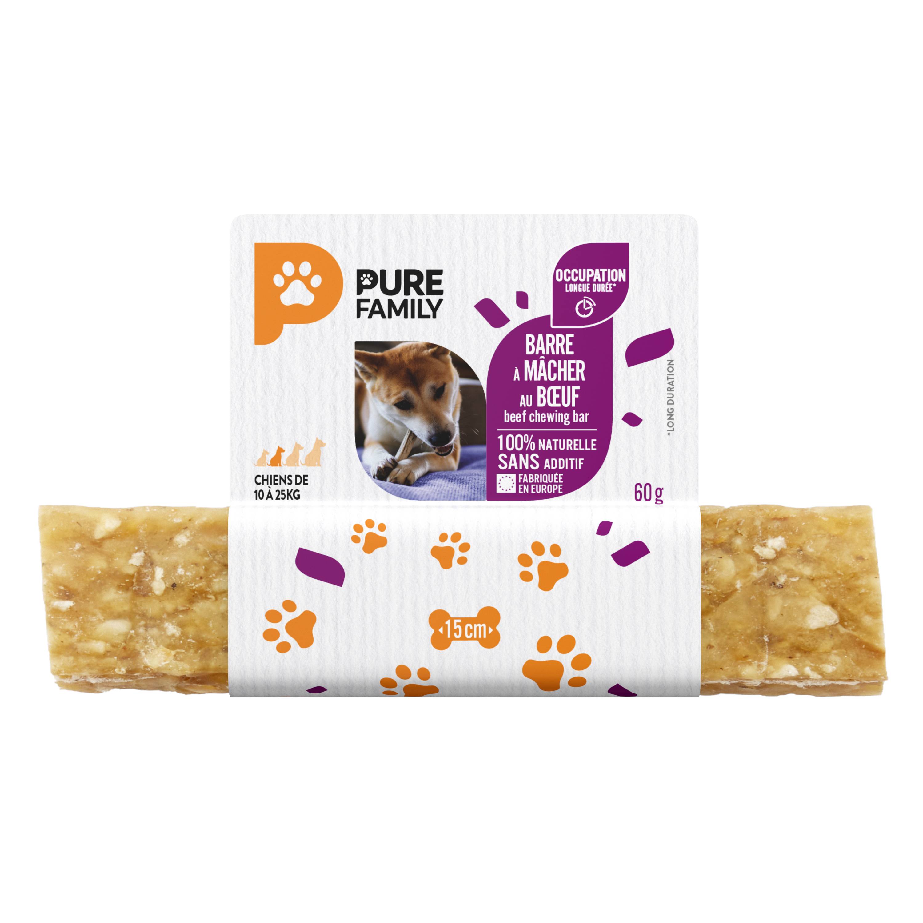 Pure Family - Barre à mâcher pour chien taille moyenne bœuf 1x175g - Pure Family - Image 1