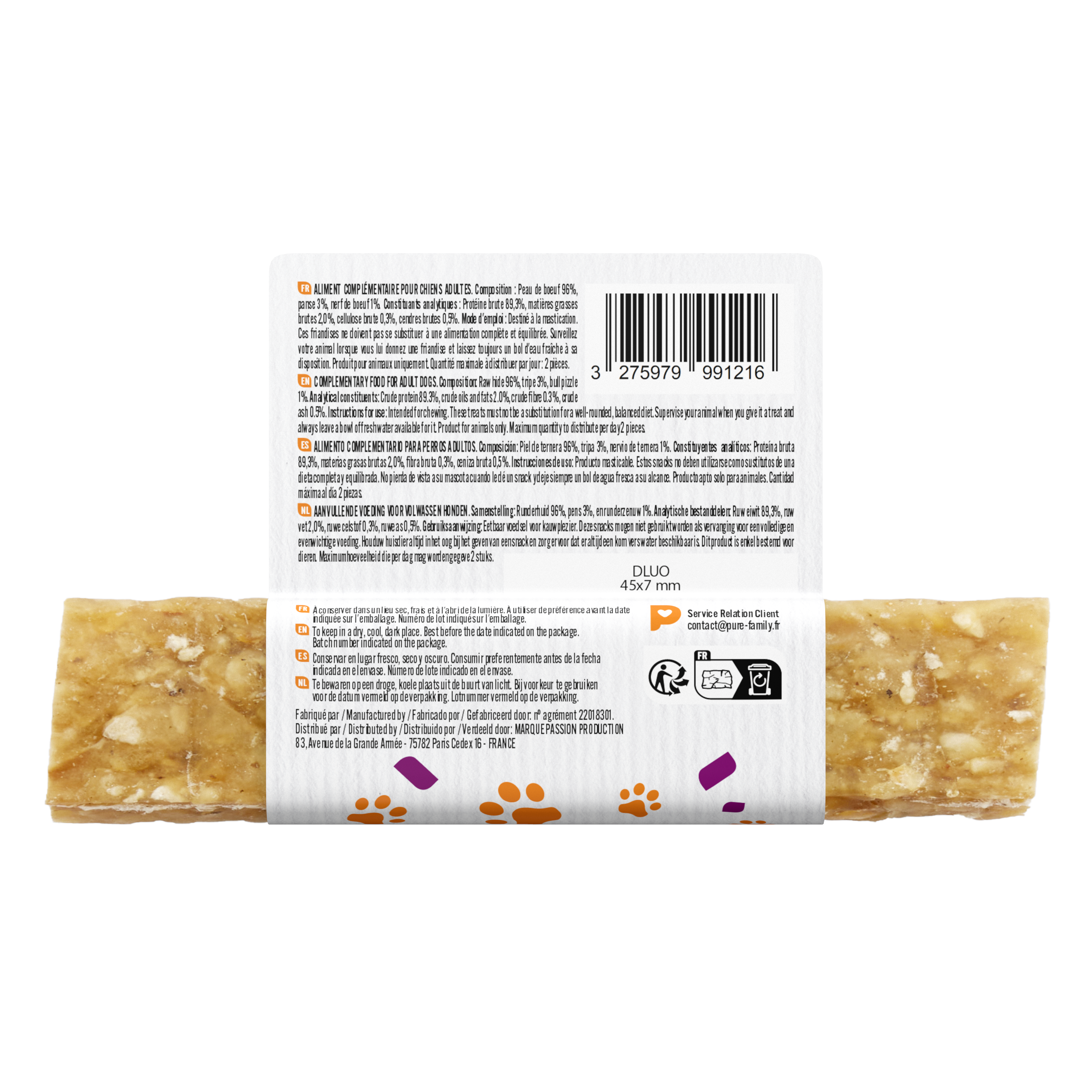Pure Family - Barre à mâcher pour chien taille moyenne bœuf 1x175g - Pure Family - Image 2