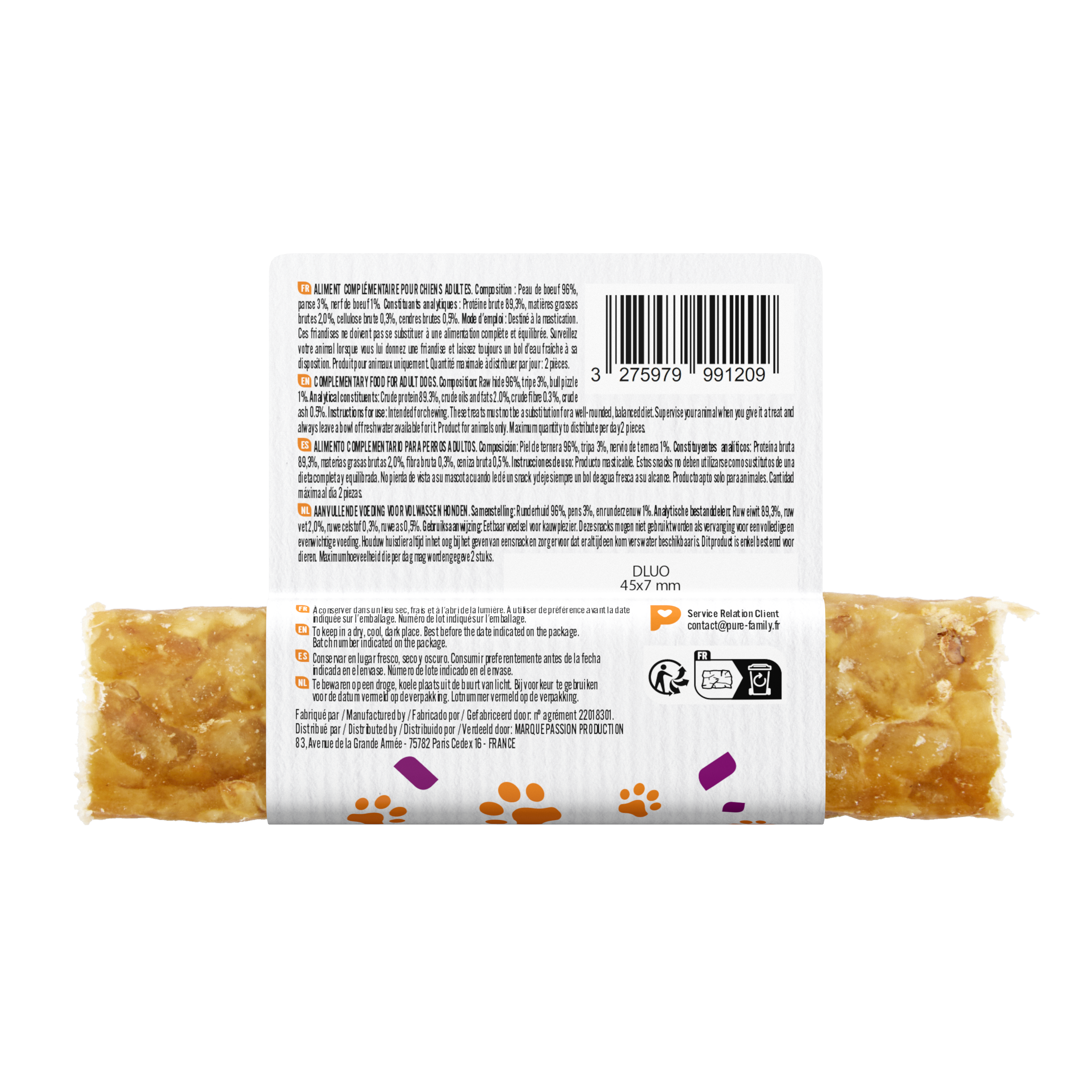 Pure Family - Barre à mâcher pour chien petite taille bœuf 1x175g - Pure Family - Image 2