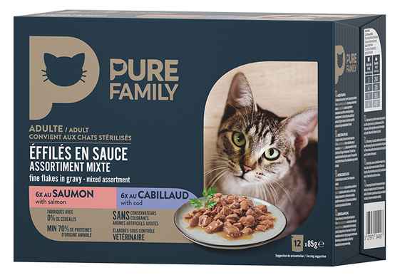 Pure Family - Effilés en sauce chat saumon/cabillaud 12 x 85 g - PURE FAMILY - Image 2