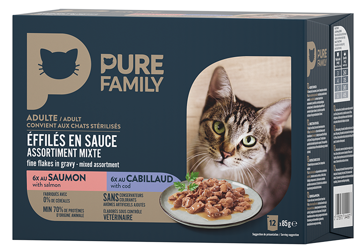 Pure Family - Effilés en sauce chat saumon/cabillaud 12 x 85 g - PURE FAMILY - Image 3