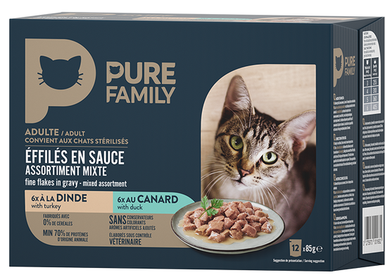 Pure Family - Effilés en sauce chat dinde/canard 12 x 85 g - PURE FAMILY - Image 1