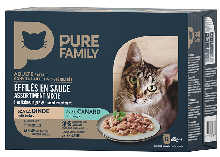 Pure Family - Effilés en sauce chat dinde/canard 12 x 85 g - PURE FAMILY