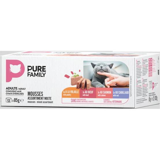 Pure Family - Mousses chat mixtes 12x85g - Pure Family - Image 1