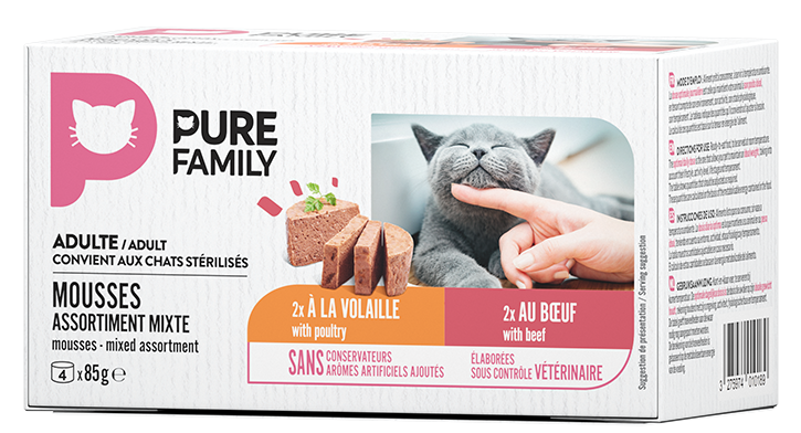 Pure Family - Mousses chat bœuf/volaille 4x85g - Pure Family - Image 2