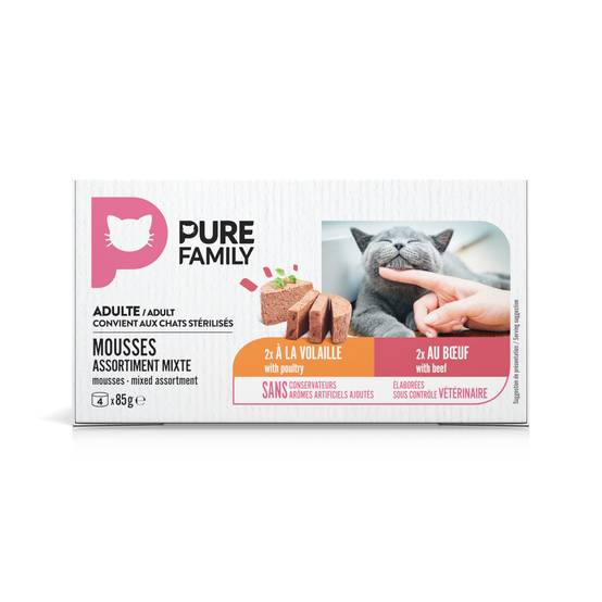 Pure Family - Mousses chat bœuf/volaille 4x85g - Pure Family - Image 1
