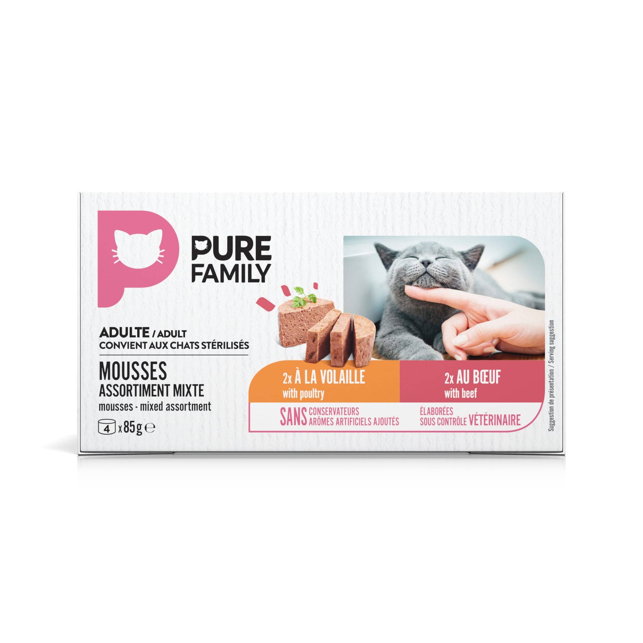 Pure Family - Mousses chat bœuf/volaille 4x85g - Pure Family