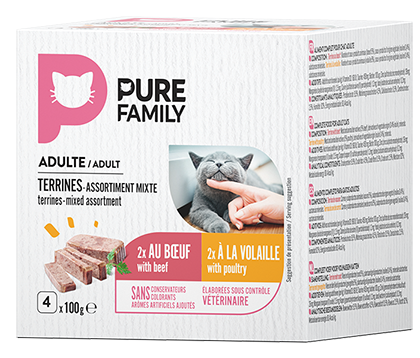 Pure Family - Terrines chat bœuf/volaille 4x100g - Pure Family