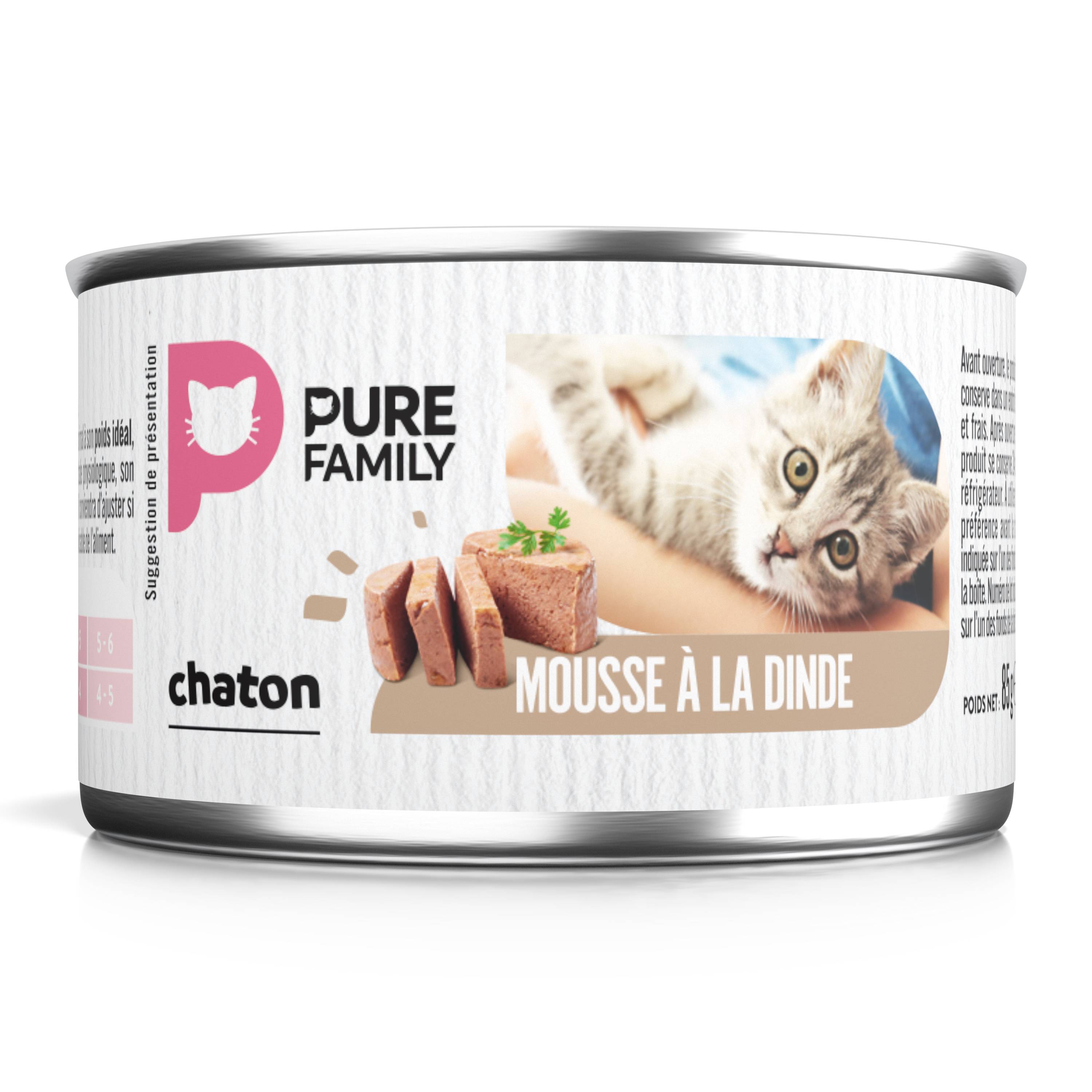 Pure Family - Mousses chaton sans céréales dinde 12x85g - Pure Family