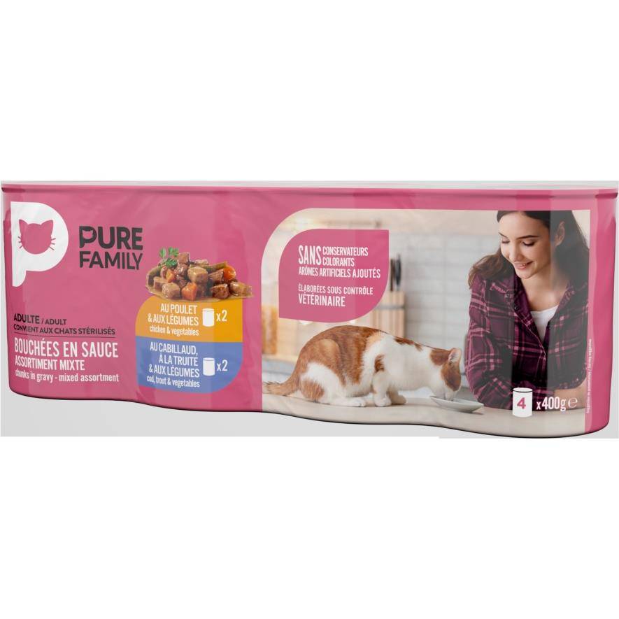 Pure Family - Bouchées en sauce chat mixtes 4 x 400 g - PURE FAMILY