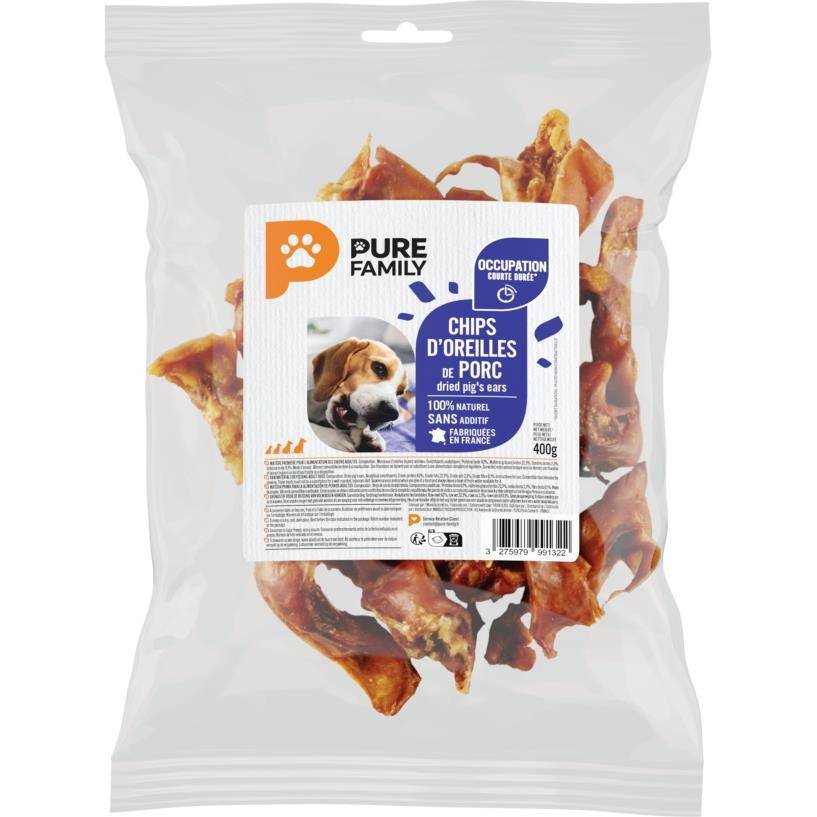 Pure Family - Chips oreilles porc à mâcher pour chien 400g - Pure Family