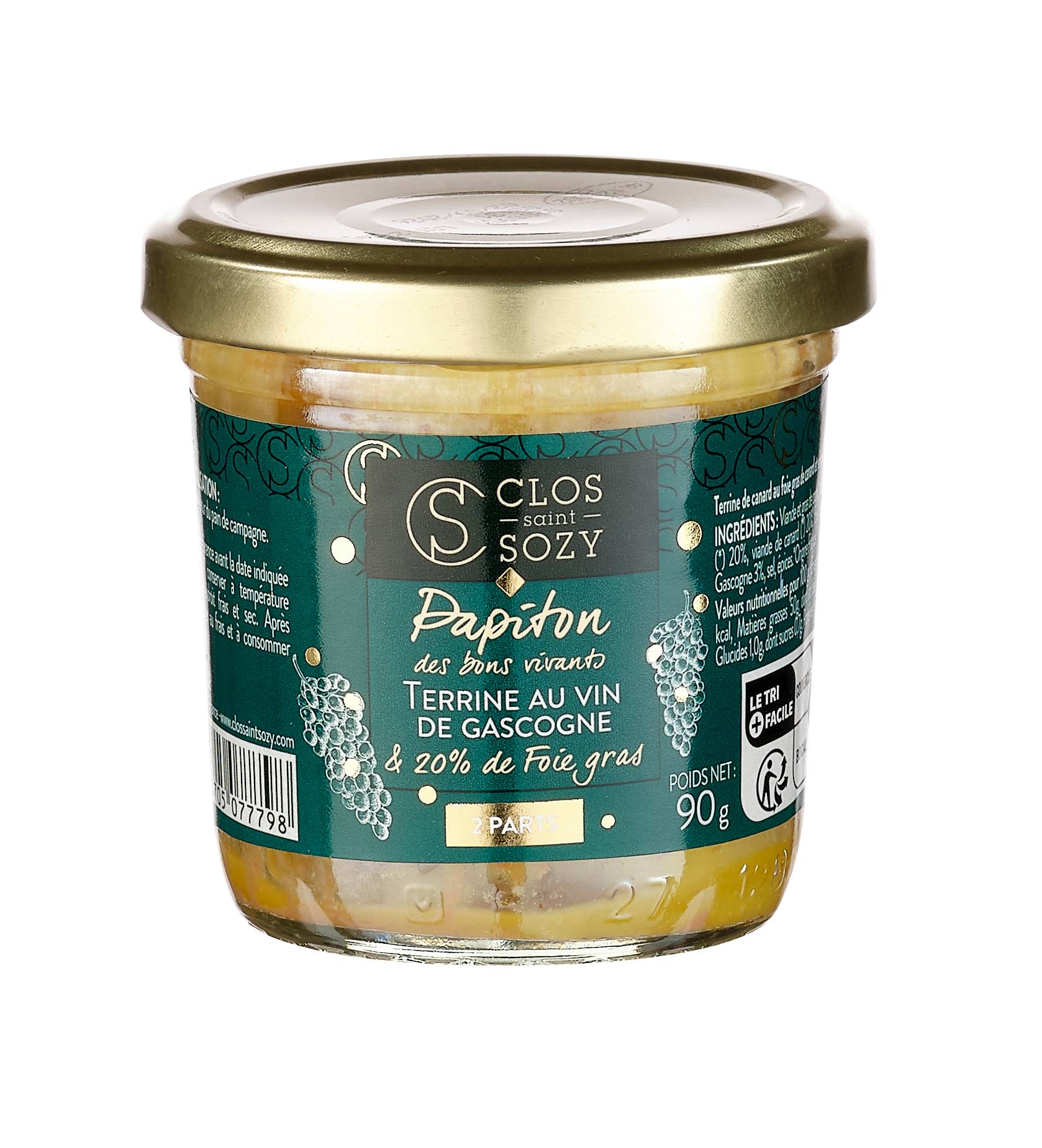 Clos Saint Sozy - Papiton de canard au foie gras et vin de Gascogne 90 g - Clos Saint Sozy