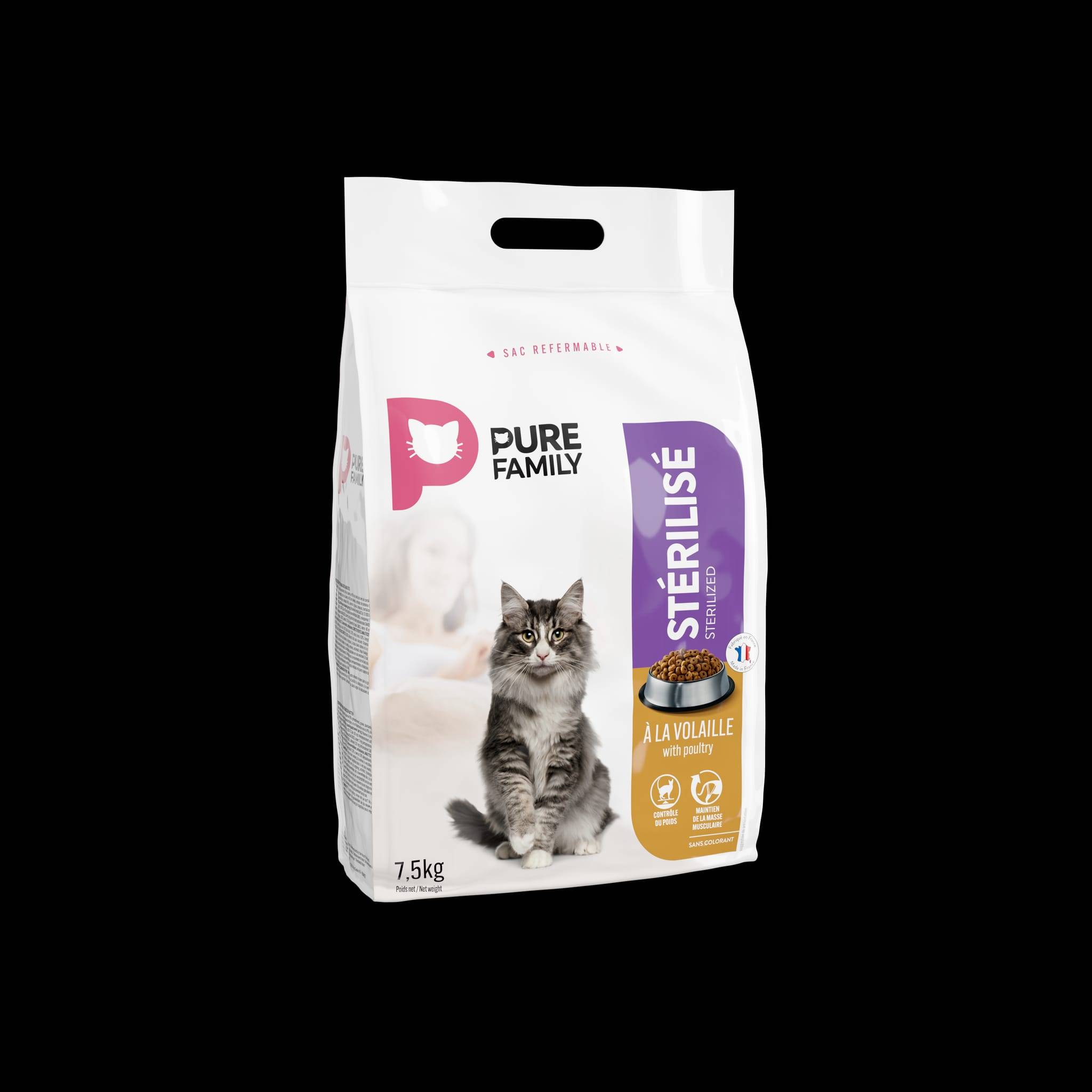 Pure Family - Croquettes chat stérilisé à la volaille 7,5kg - Pure Family