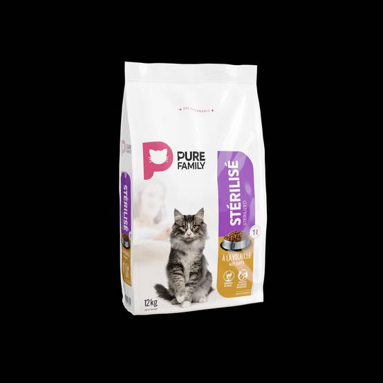 Pure Family - Croquettes chat stérilisé à la volaille 12kg - Pure Family