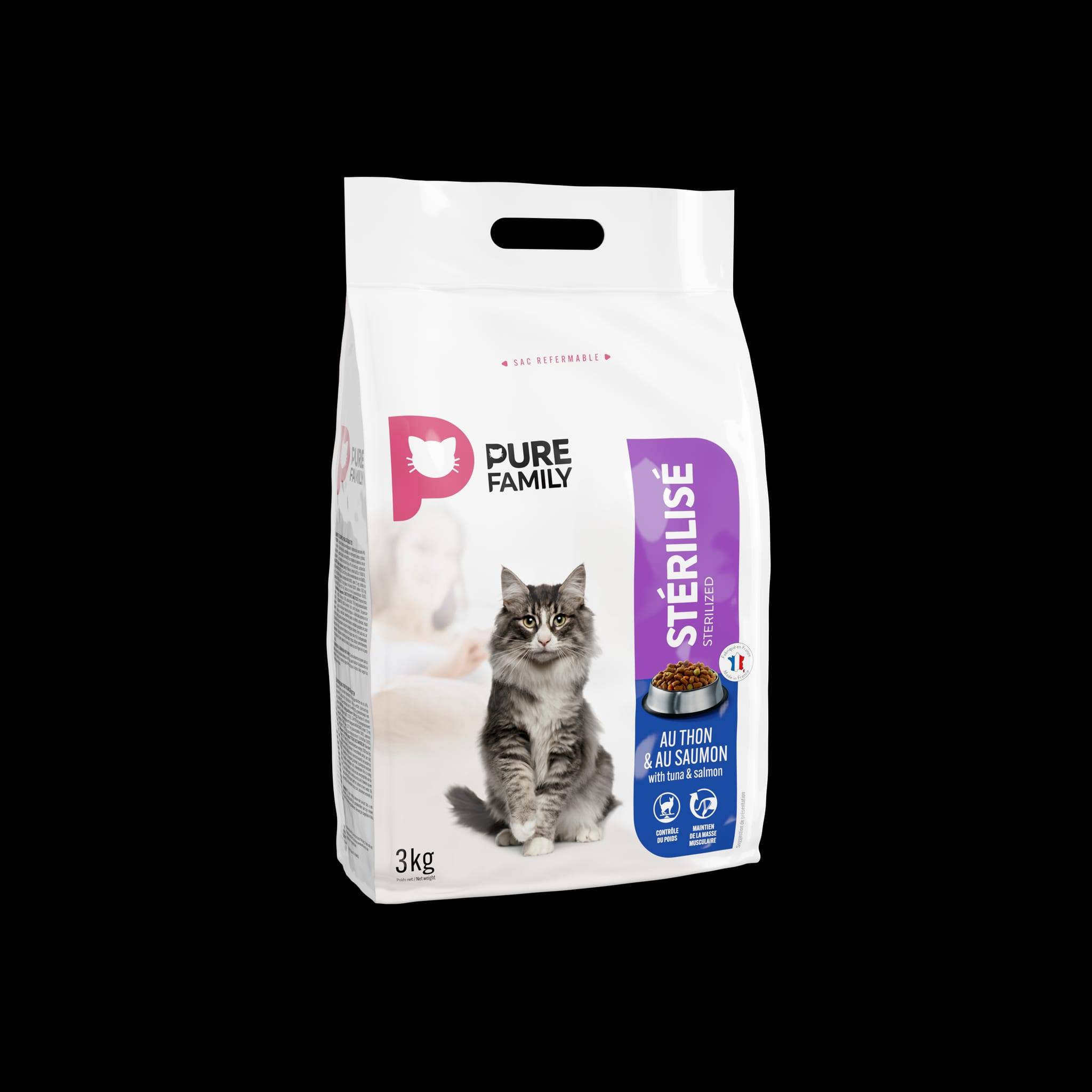 Pure Family - Croquettes chat stérilisé au thon et saumon 3kg - Pure Family