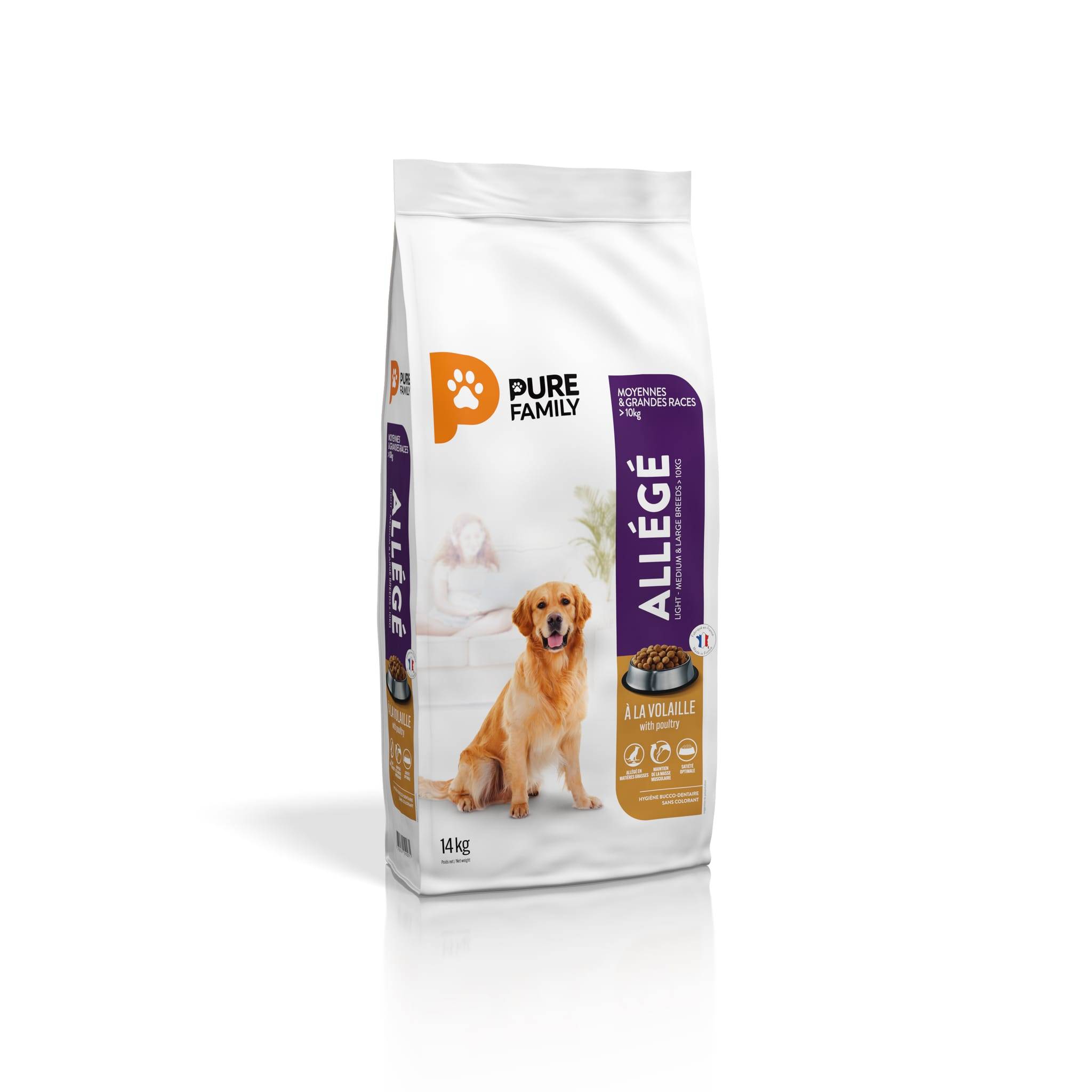 Pure Family - Croquettes chien de moyenne/grande taille allégées volaille 14 kg - PURE FAMILY