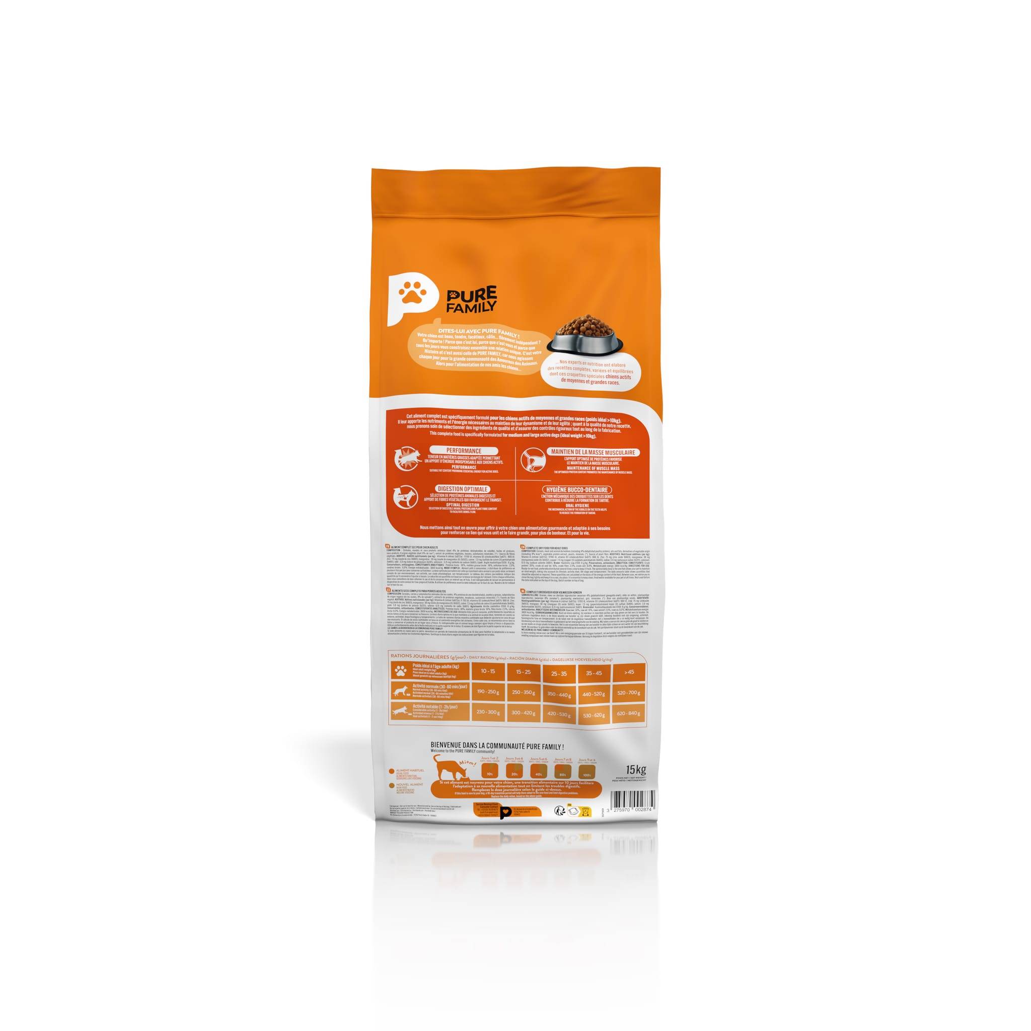 Pure Family - Croquettes chien de moyenne/grande taille actif volaille 15kg - Pure Family - Image 2