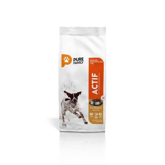 Pure Family - Croquettes chien de moyenne/grande taille actif volaille 15kg - Pure Family - Image 1