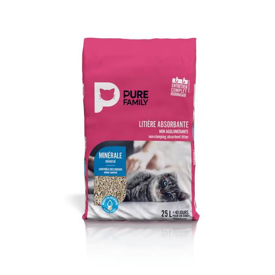 Pure Family - Litière pour chat absorbante minérale non agglomérante 25L- Pure Family