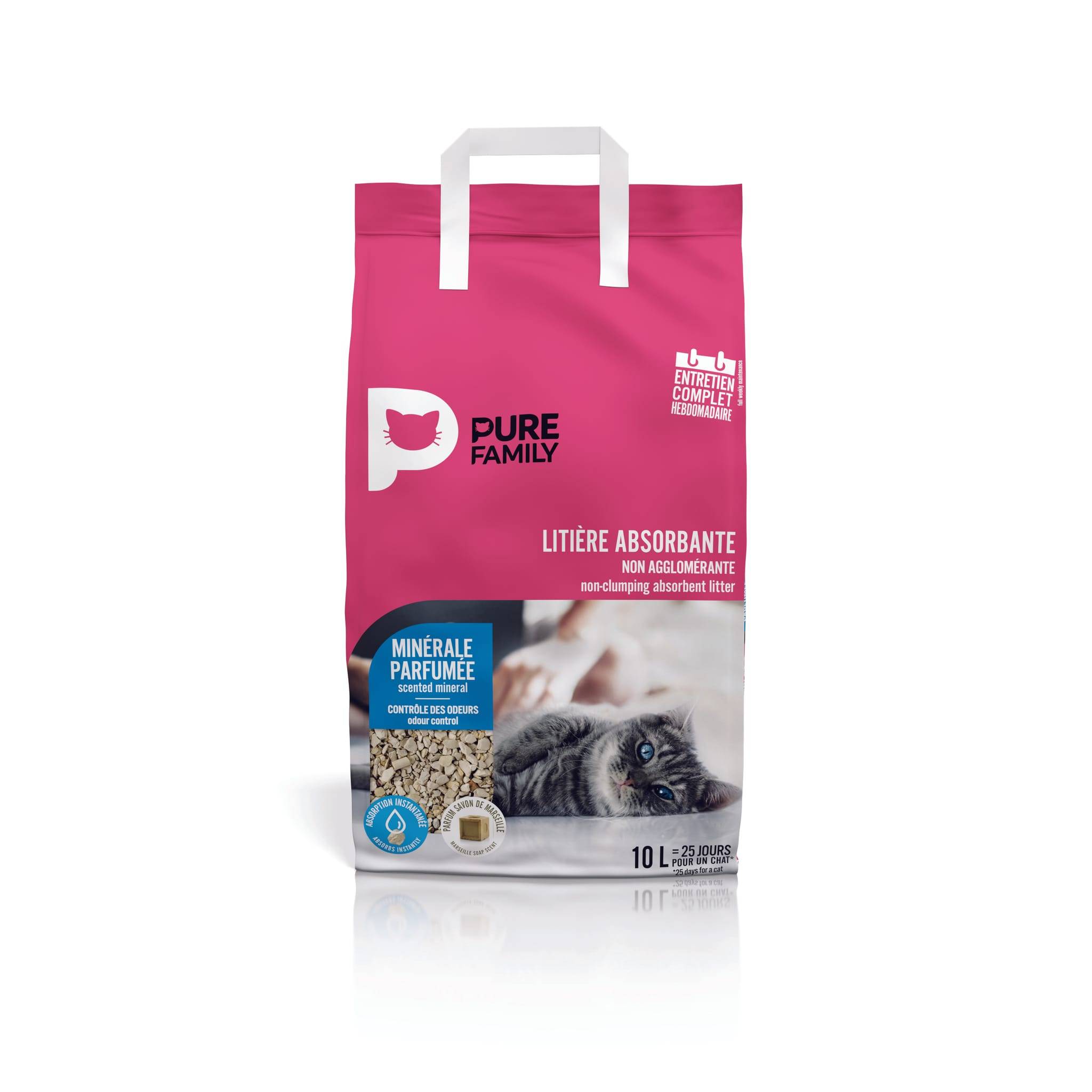 Pure Family - Litière pour chat absorbante minérale parfumée au savon de Marseille 10 L - Pure Family