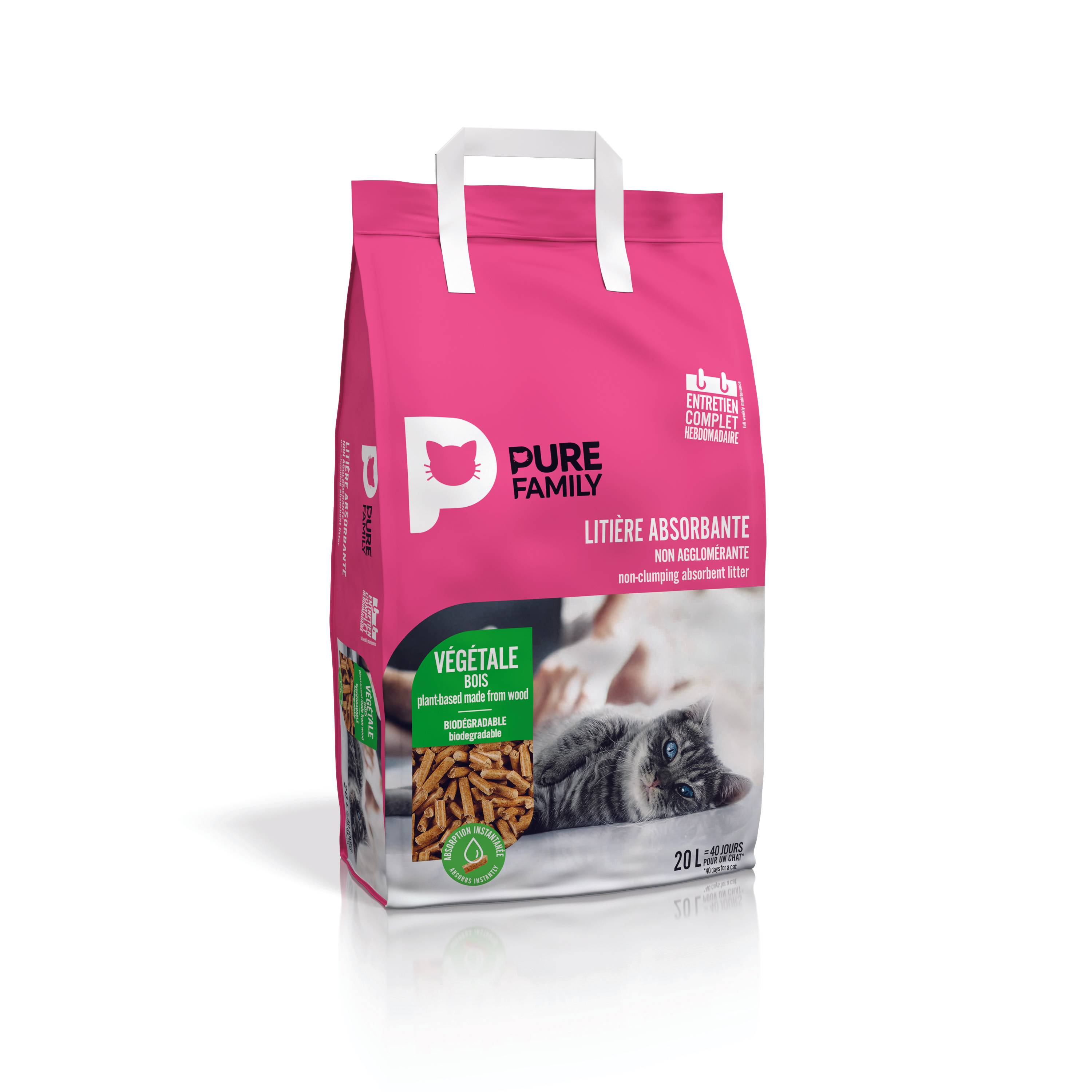 Pure Family - Litière pour chat absorbante végétale bois 20 L - Pure Family
