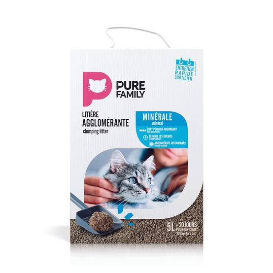 Pure Family - Litière pour chat agglomérante minérale 5L - Pure Family