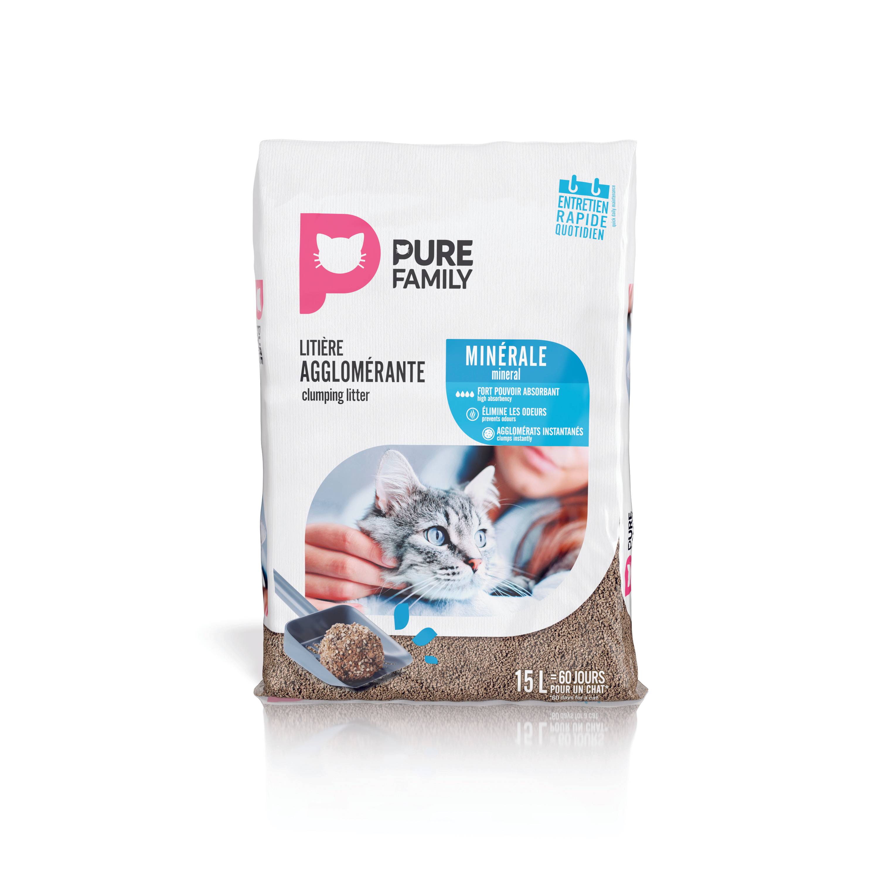 Pure Family - Litière pour chat agglomérante minérale 15L - Pure Family