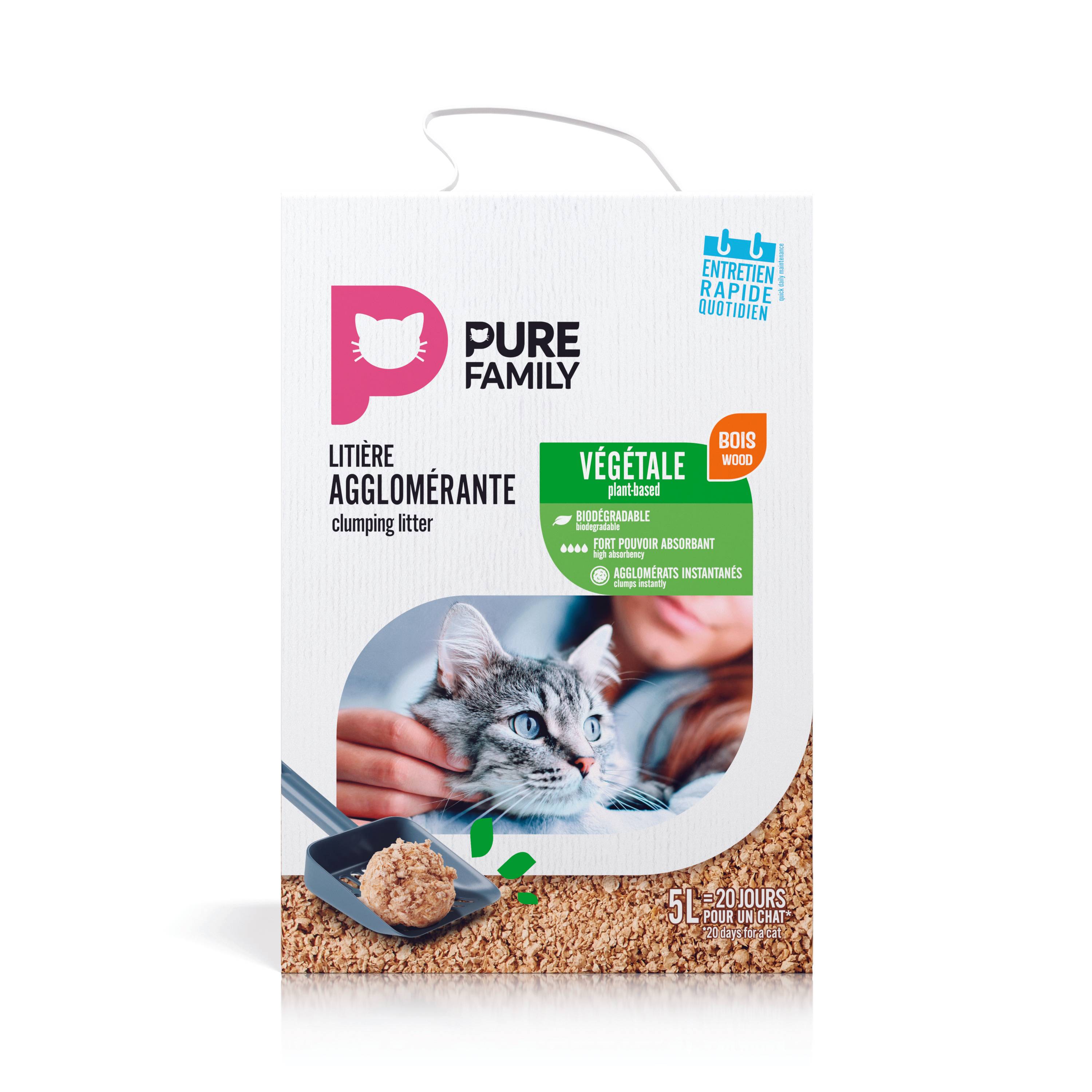 Pure Family - Litière pour chat agglomérante végétale bois 5L - Pure Family - Image 1