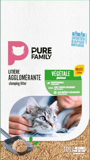 Pure Family - Litière pour chat Agglomérante Végétale Maïs 10 L - Pure Family