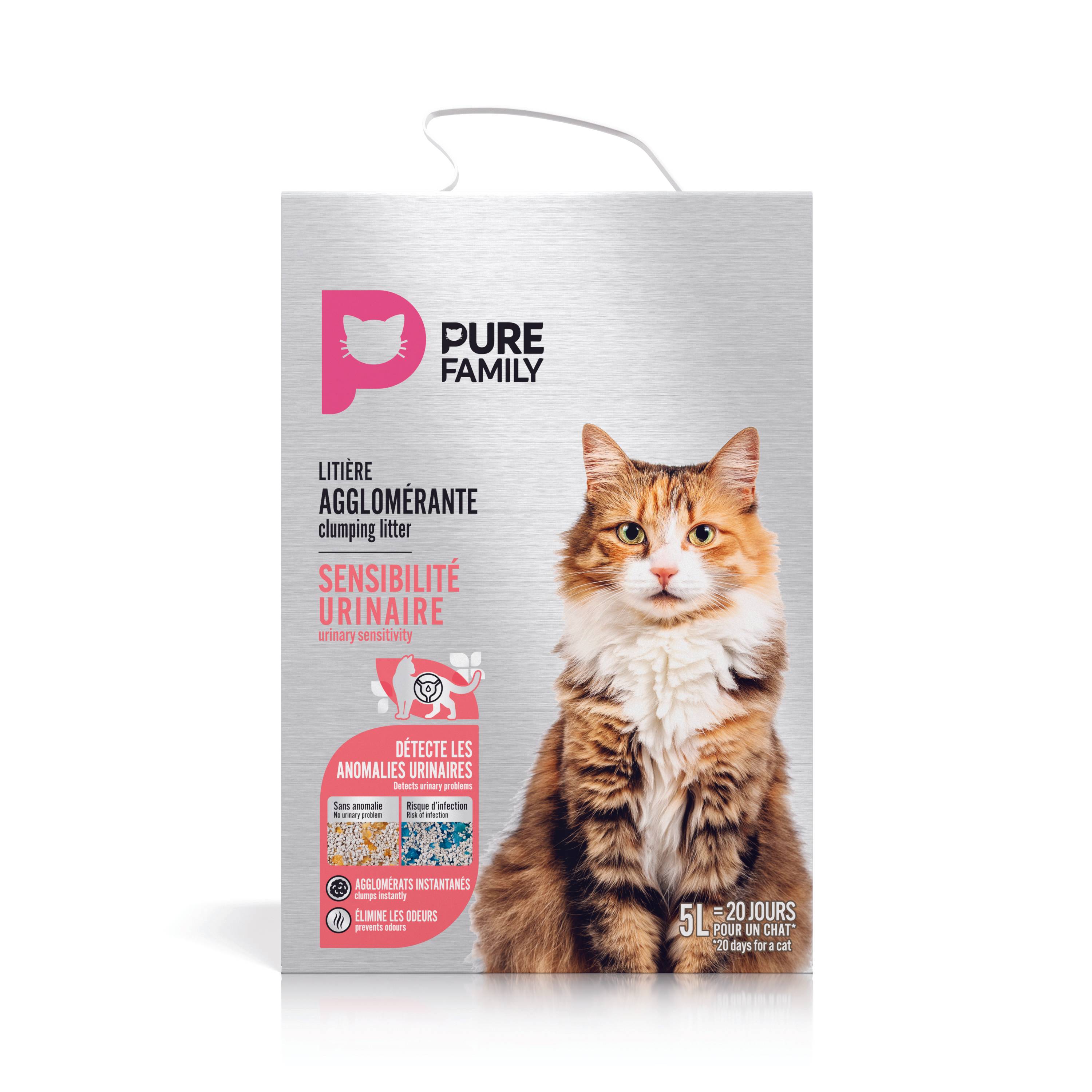 Pure Family - Litière pour chat agglomérante minérale sensibilité urinaire 5L - Pure Family
