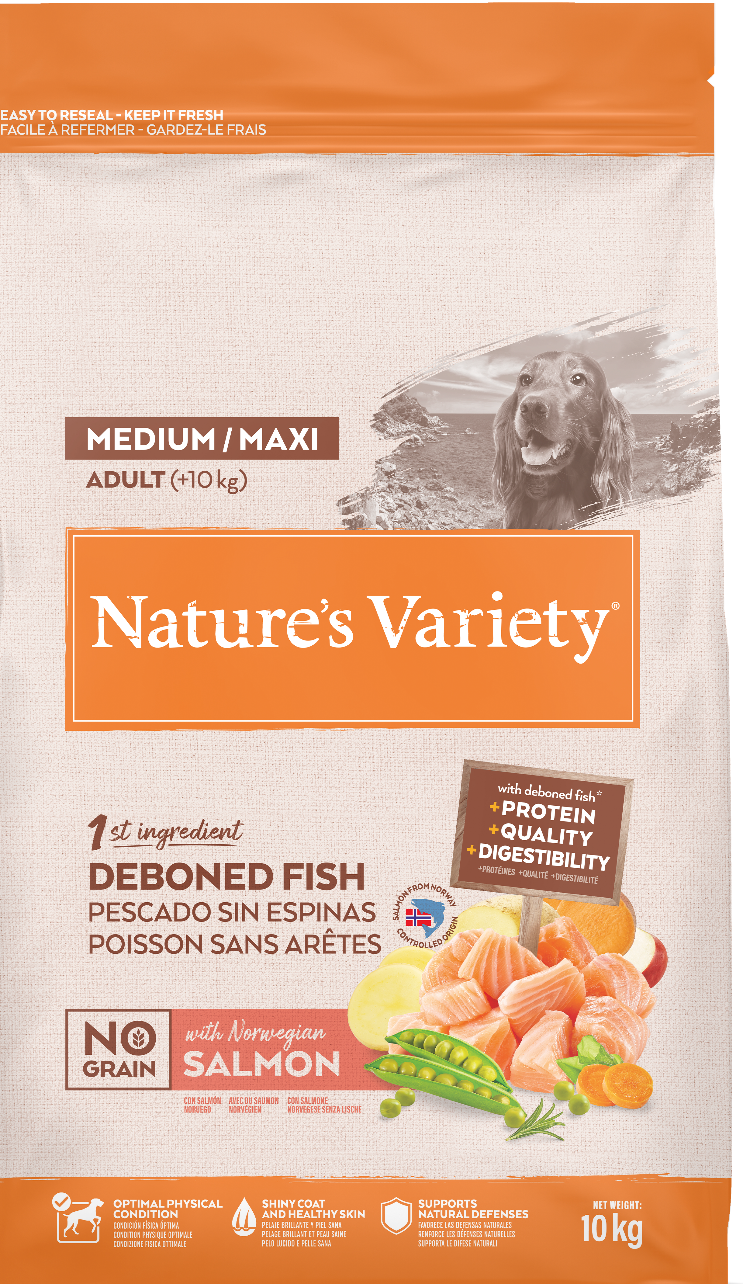 Croquettes pour chien adulte sans céréales medium maxi saumon 10 kg - Nature's Variety - Image 1
