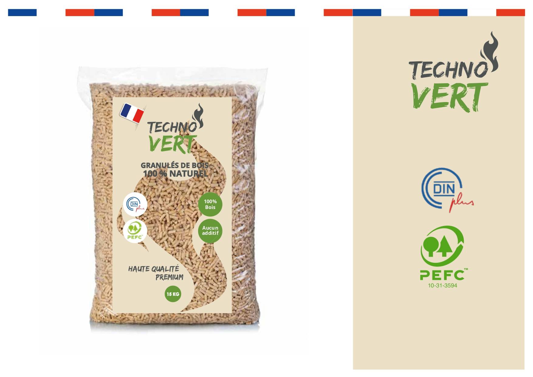 TECHNO VERT - Pellets / Granulés de bois naturel certifié DIN plus et PEFC 15 kg - TECHNO VERT - Image 2