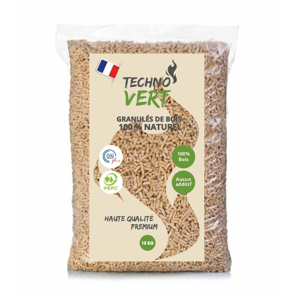 TECHNO VERT - Pellets / Granulés de bois naturel certifié DIN plus et PEFC 15 kg - TECHNO VERT - Image 1