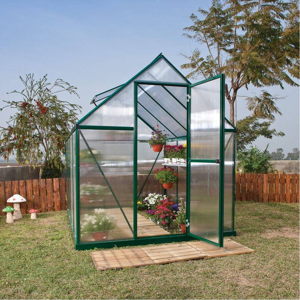 Canopia by Palram - Serre de jardin polycarbonate aluminium vert 4,6 m² Mythos avec embase - Canopia by Palram - Image 3