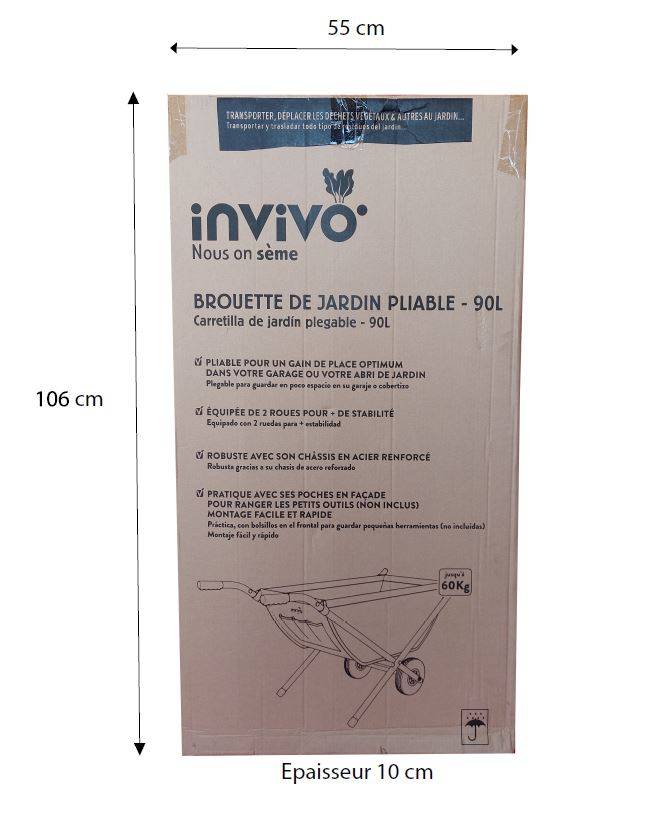 Invivo Nous On Sème - Brouette de jardin pliable 2 roues 90L - INVIVO Nous on sème - Image 4