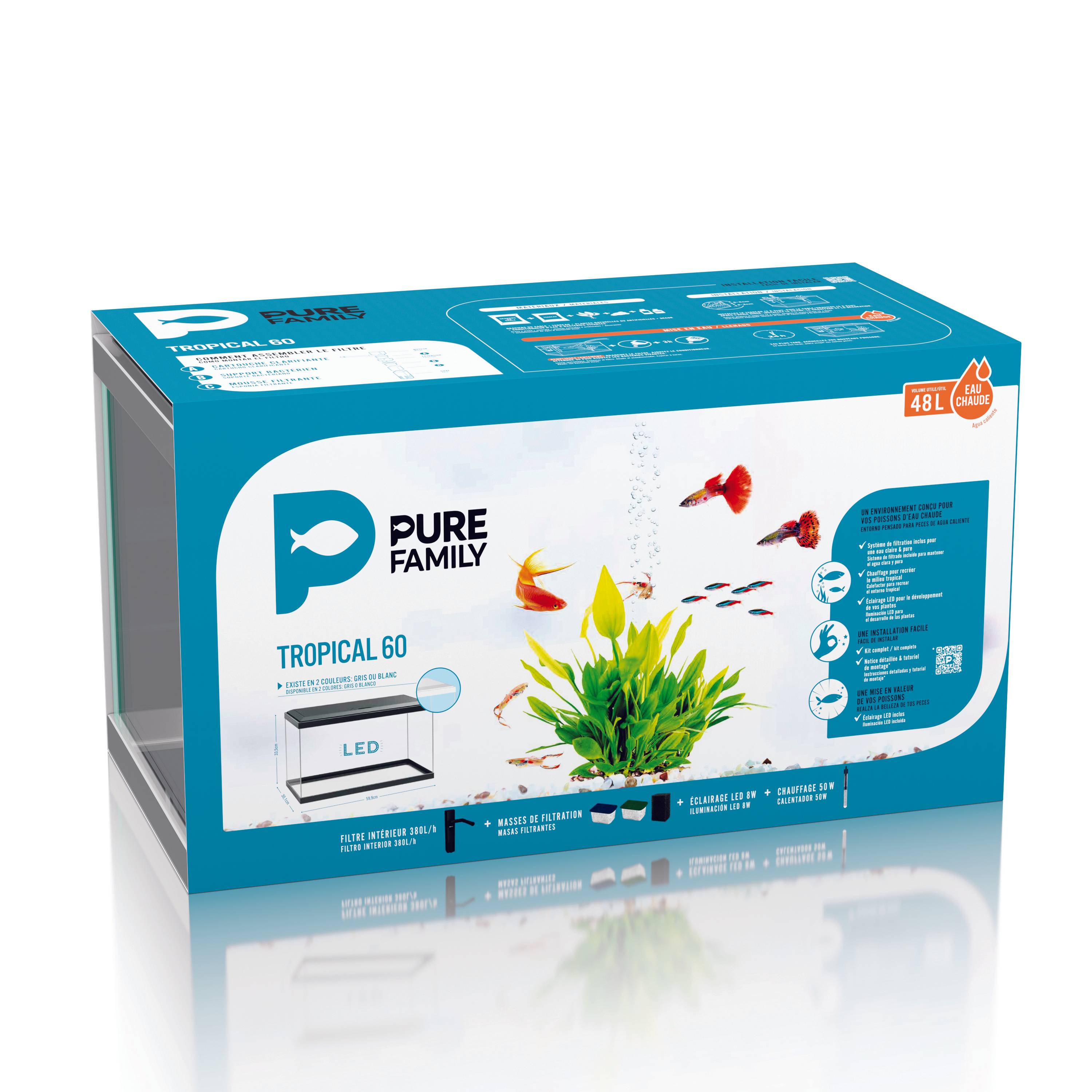 Pure Family - Aquarium pour poisson Tropical 60 gris 48 L - Pure Family - Image 2