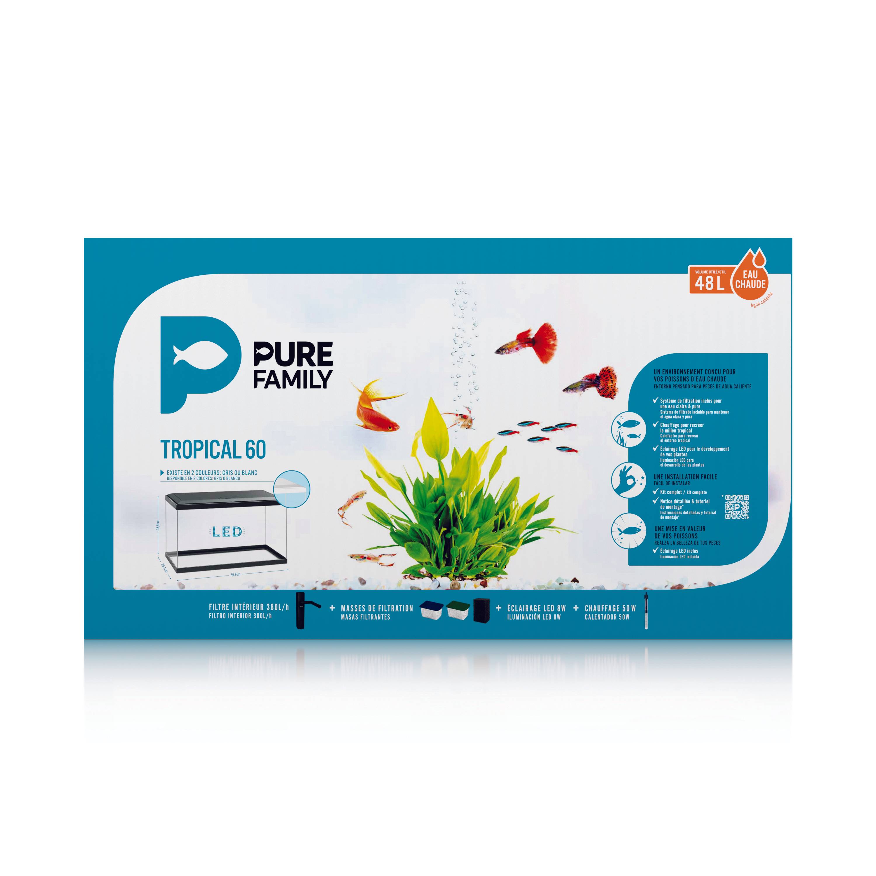 Pure Family - Aquarium pour poisson Tropical 60 gris 48 L - Pure Family - Image 3