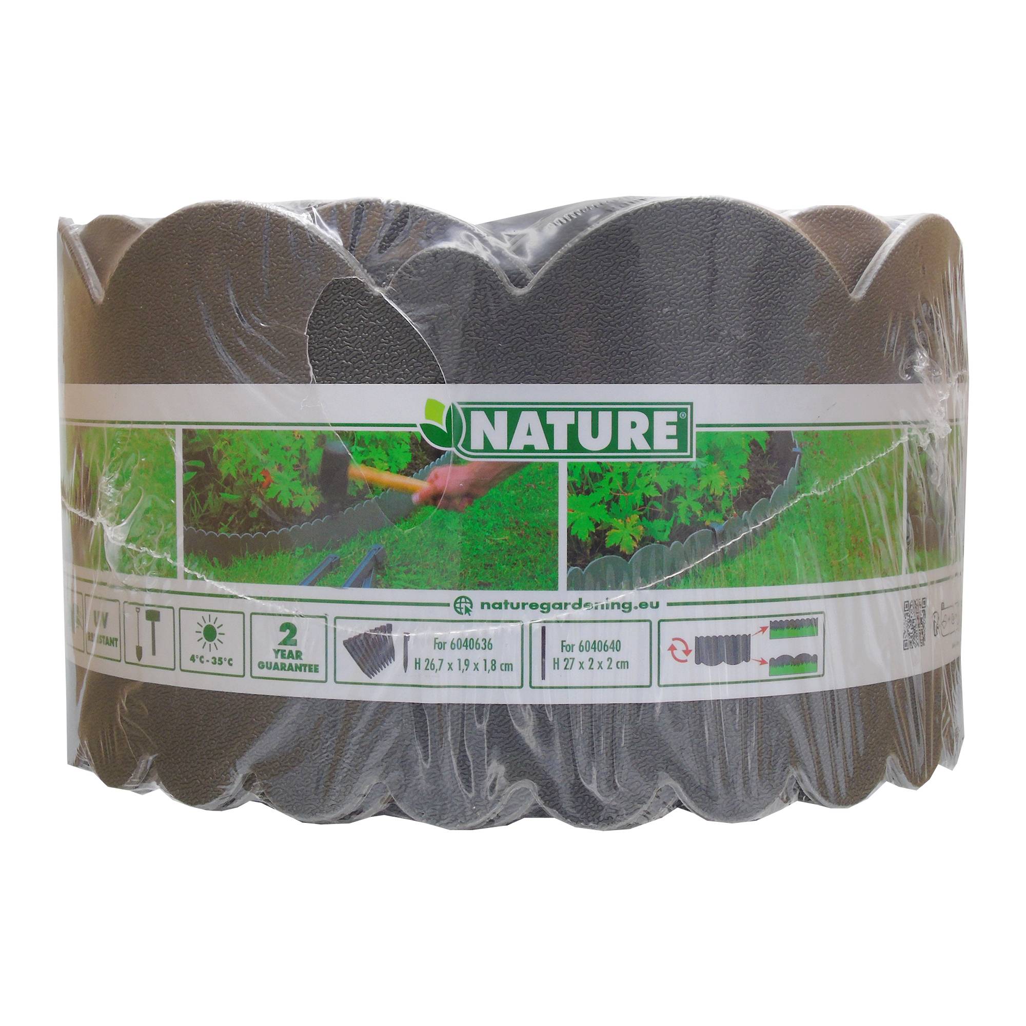 Bordure de jardin décorative 2 motifs PE recyclé gris 12 m H 13 cm – NATURE - Image 1