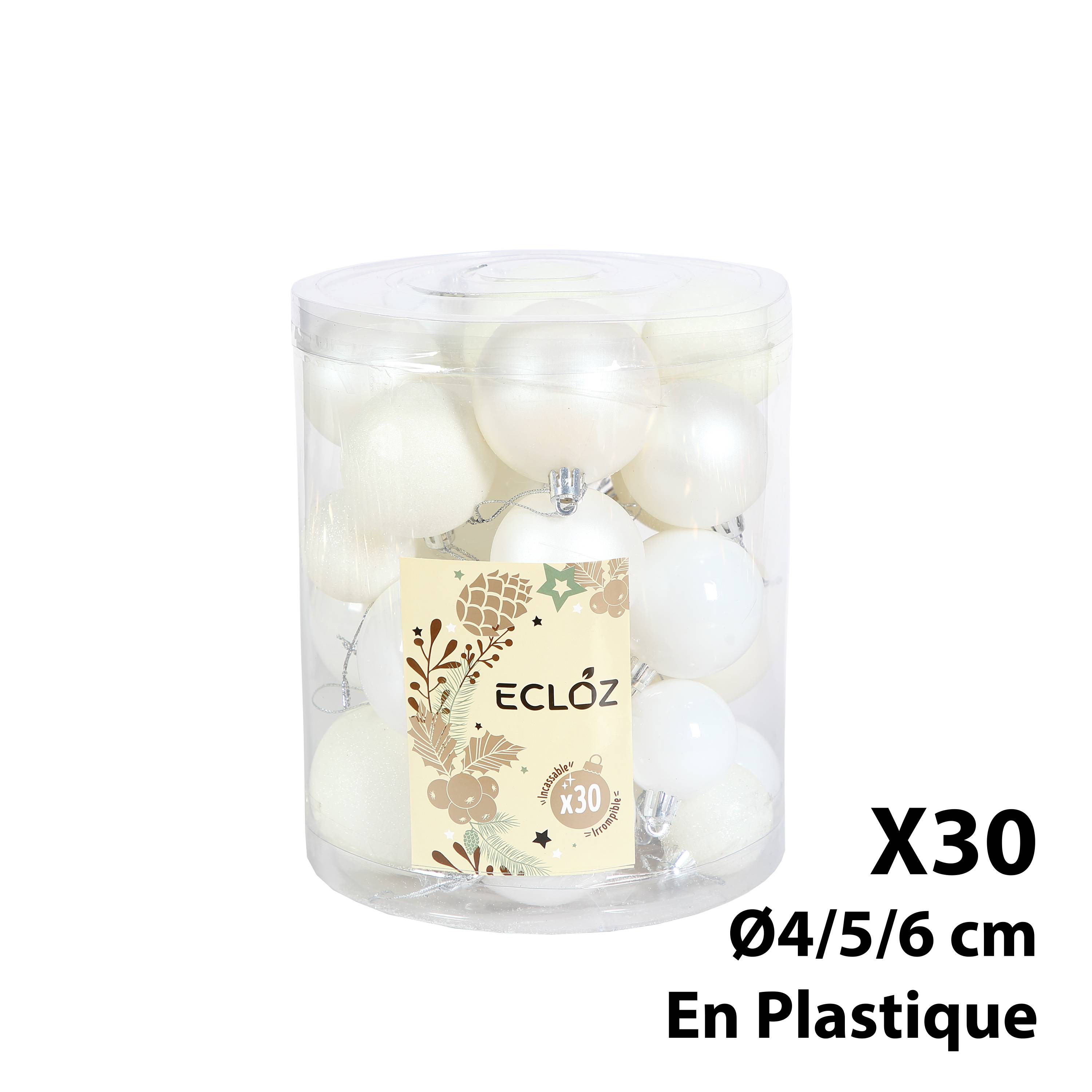 Ecloz - Lot de 30 boules de Noël incassables - blanc - ECLOZ - Image 4