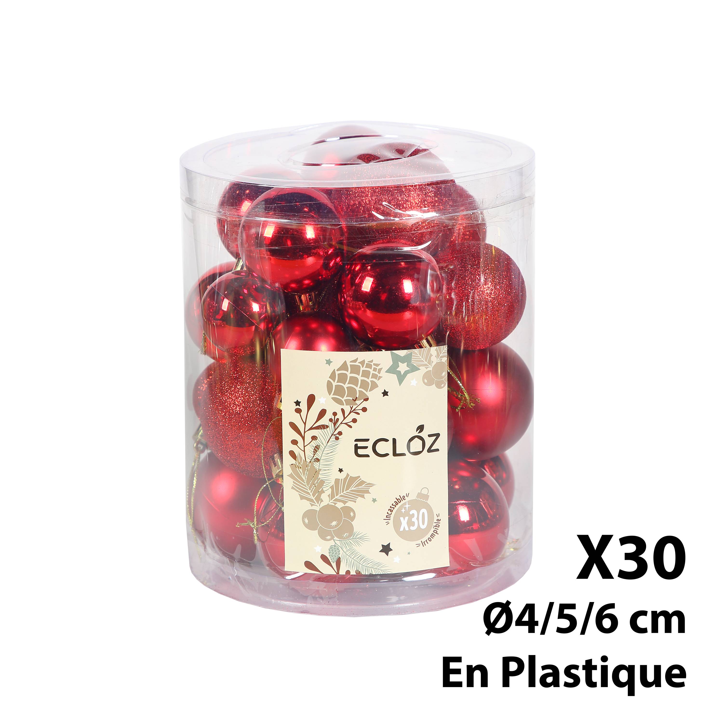 Ecloz - Lot de 30 boules de Noël incassables - rouge - ECLOZ - Image 4